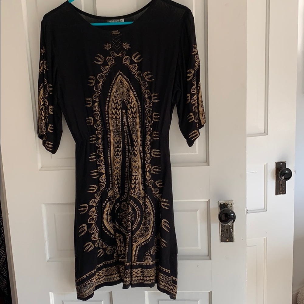 Black and gold print dress